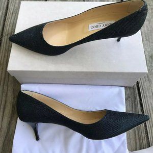JIMMY CHOO Lame Glitter INK Blue Heel Pumps SZ 9